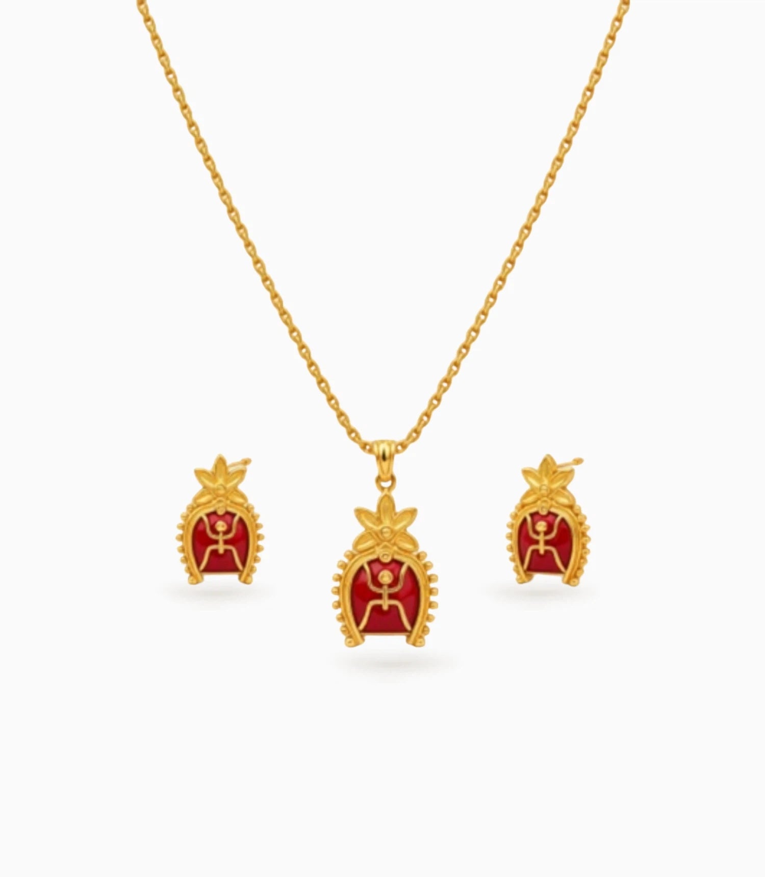 Gold Plated Swastik Enamel Chain Pendant Set