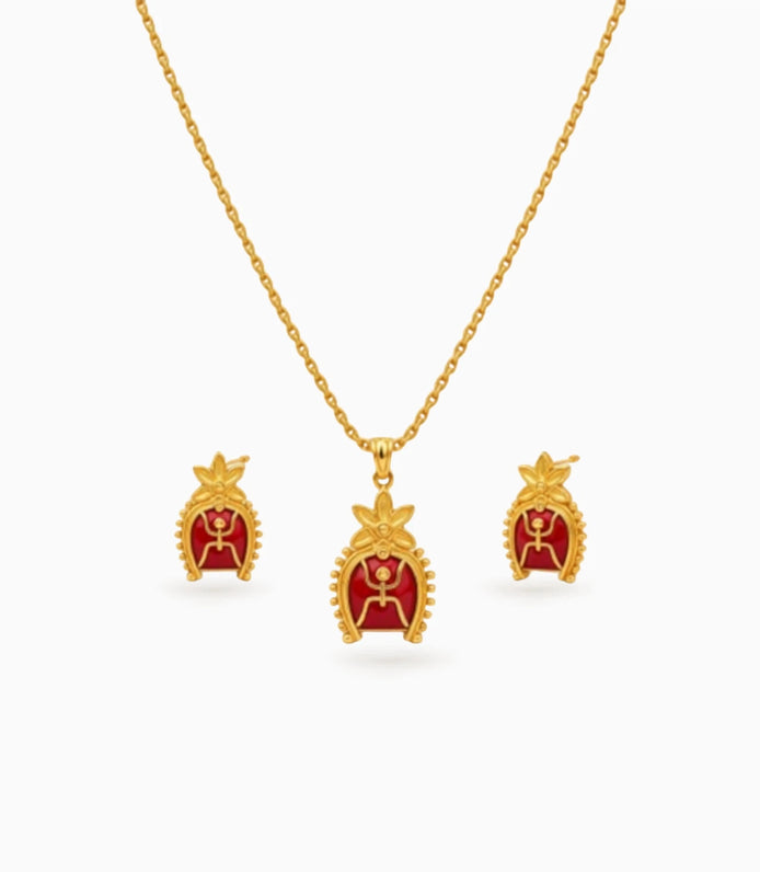 Gold Plated Swastik Enamel Chain Pendant Set