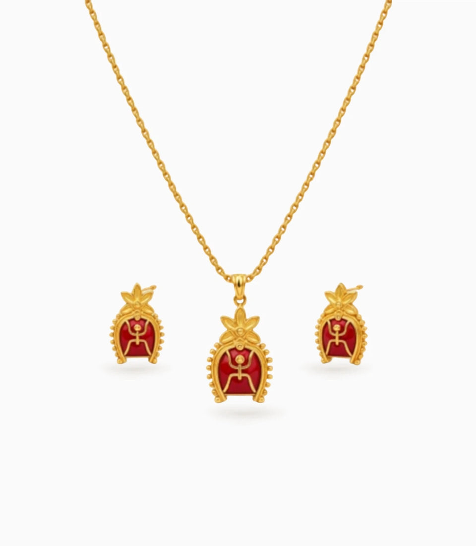 Gold Plated Swastik Enamel Chain Pendant Set