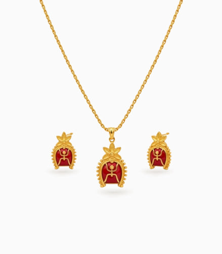 Gold Plated Swastik Enamel Chain Pendant Set