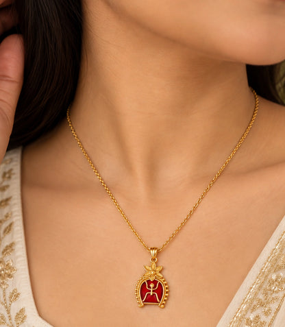 Gold Plated Swastik Enamel Chain Pendant Set