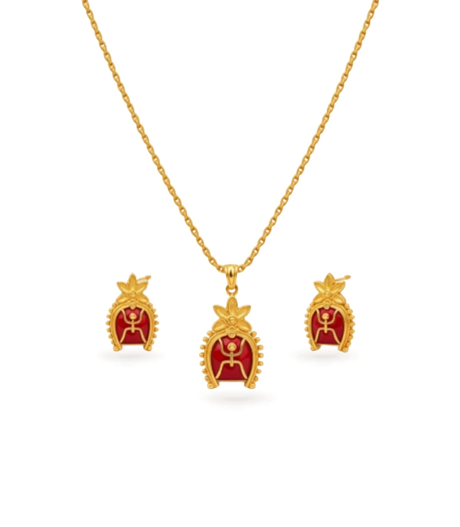 Gold Plated Swastik Enamel Chain Pendant Set