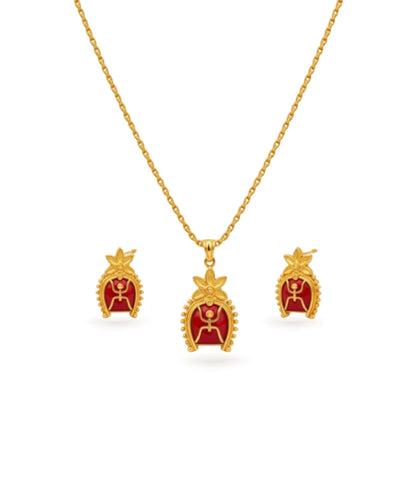 Gold Plated Swastik Enamel Chain Pendant Set