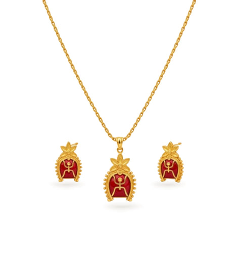 Gold Plated Swastik Enamel Chain Pendant Set