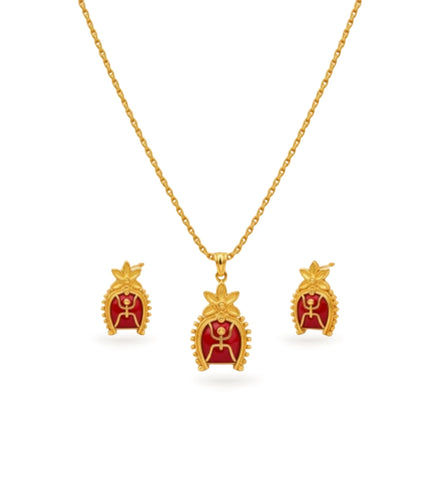 Gold Plated Swastik Enamel Chain Pendant Set