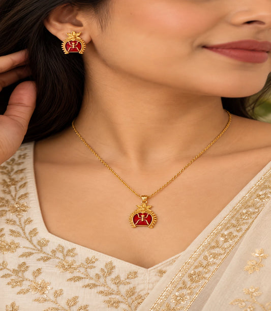 Gold Plated Swastik Enamel Chain Pendant Set