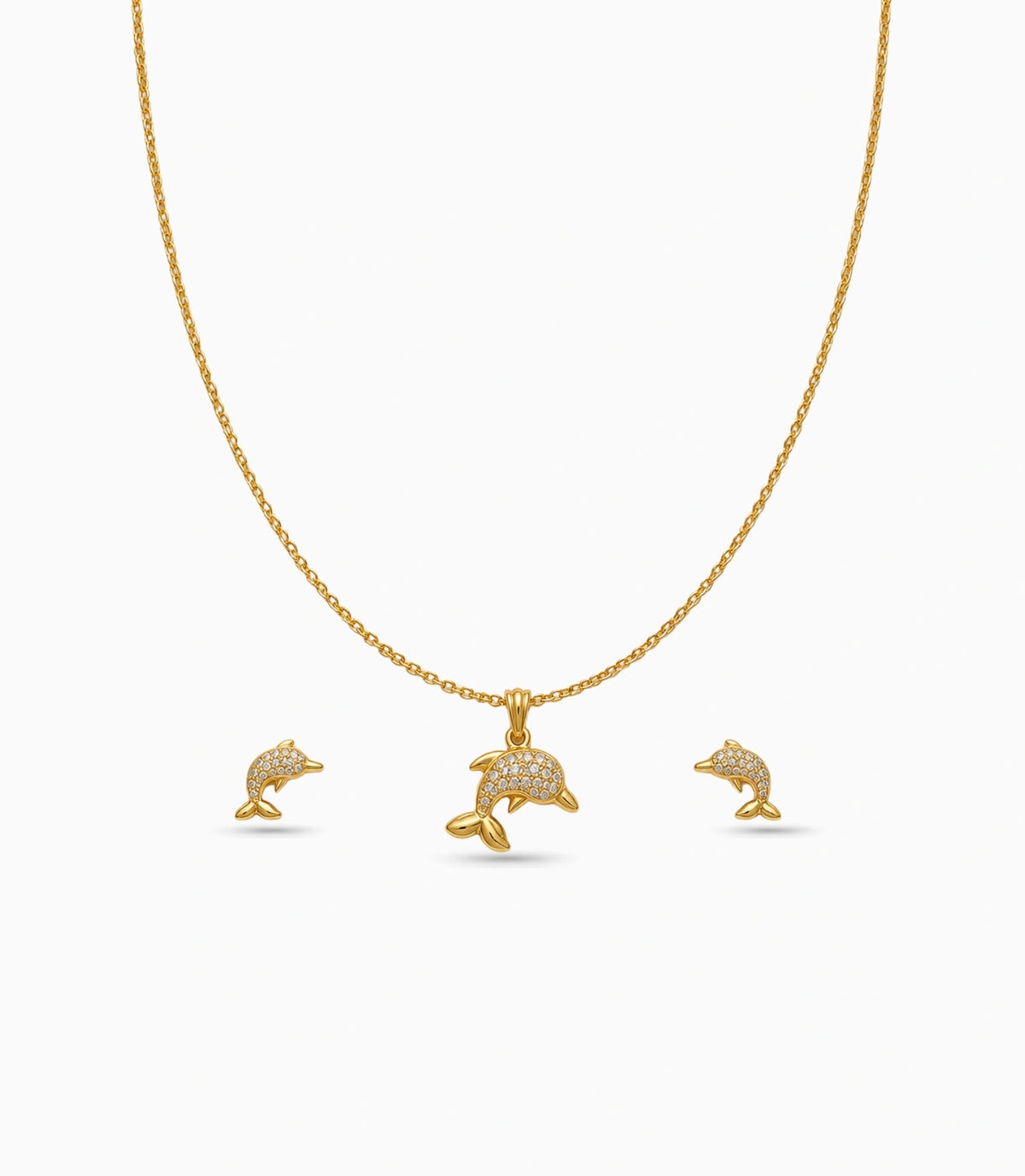 Gold Plated Delicate Dolphin AD Chain Pendant Set