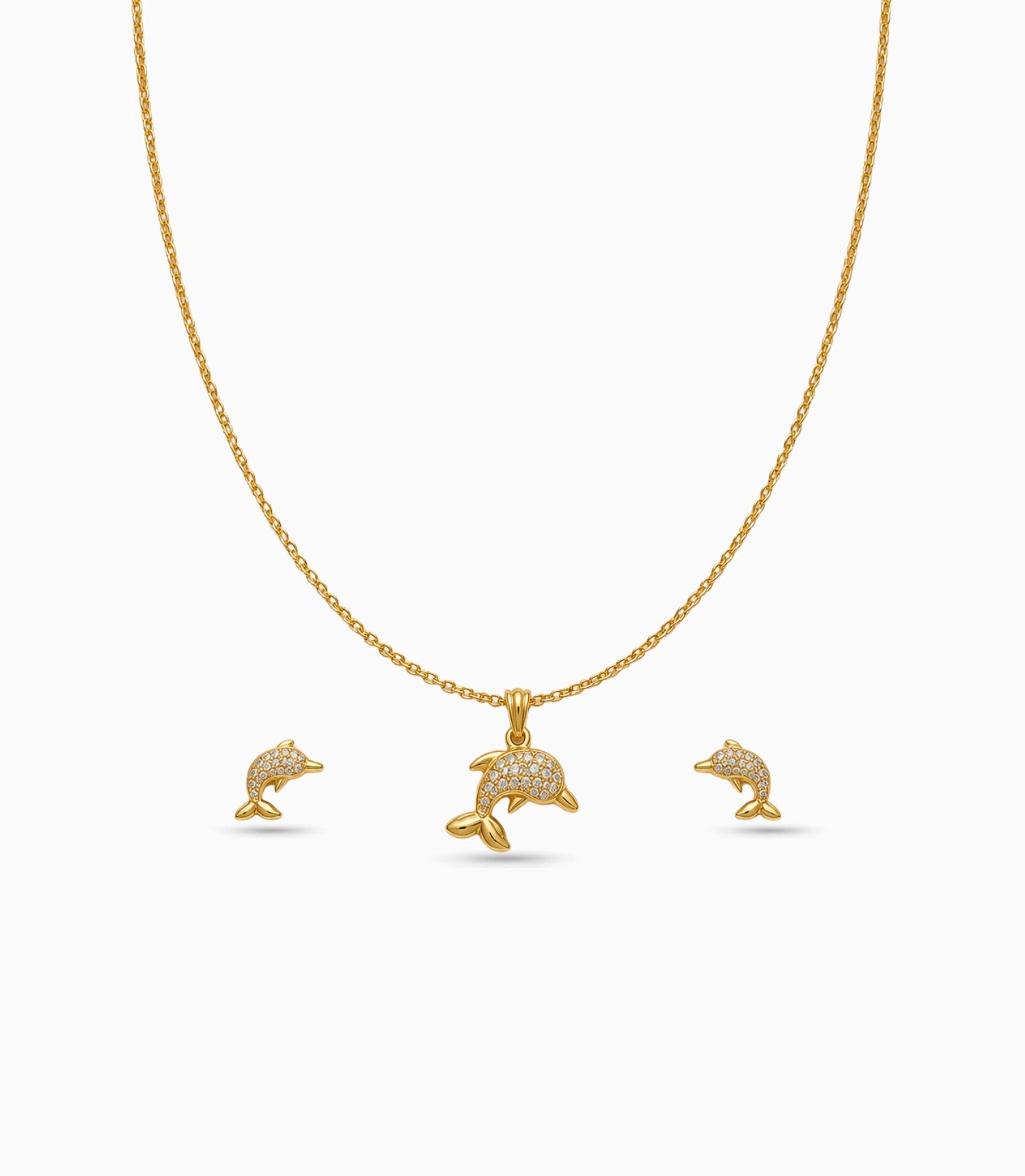 Gold Plated Delicate Dolphin AD Chain Pendant Set