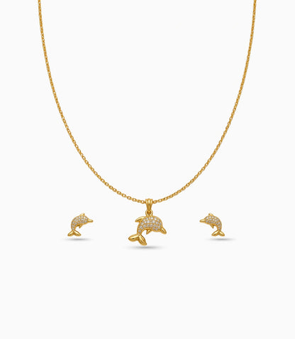 Gold Plated Delicate Dolphin AD Chain Pendant Set