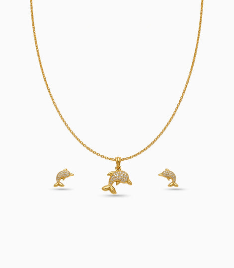Gold Plated Delicate Dolphin AD Chain Pendant Set