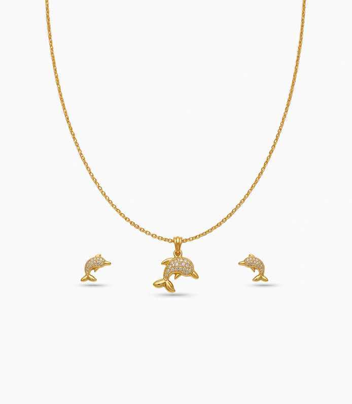 Gold Plated Delicate Dolphin AD Chain Pendant Set