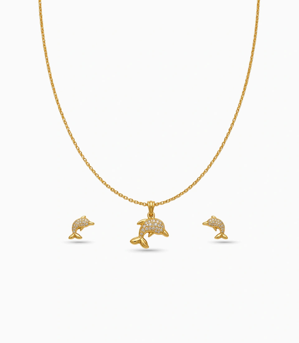 Gold Plated Delicate Dolphin AD Chain Pendant Set