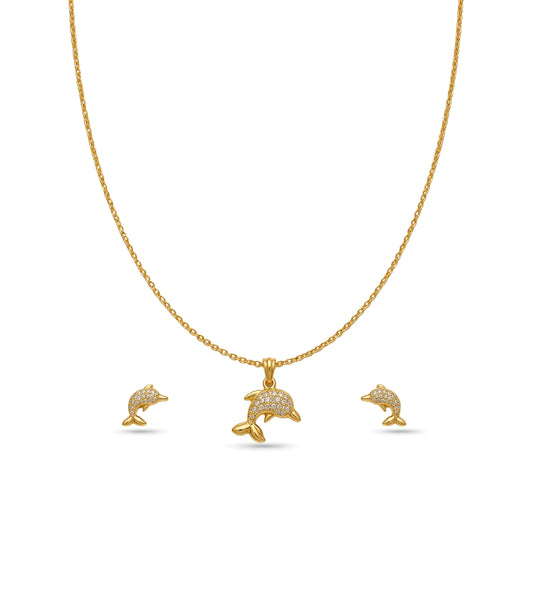 Gold Plated Delicate Dolphin AD Chain Pendant Set