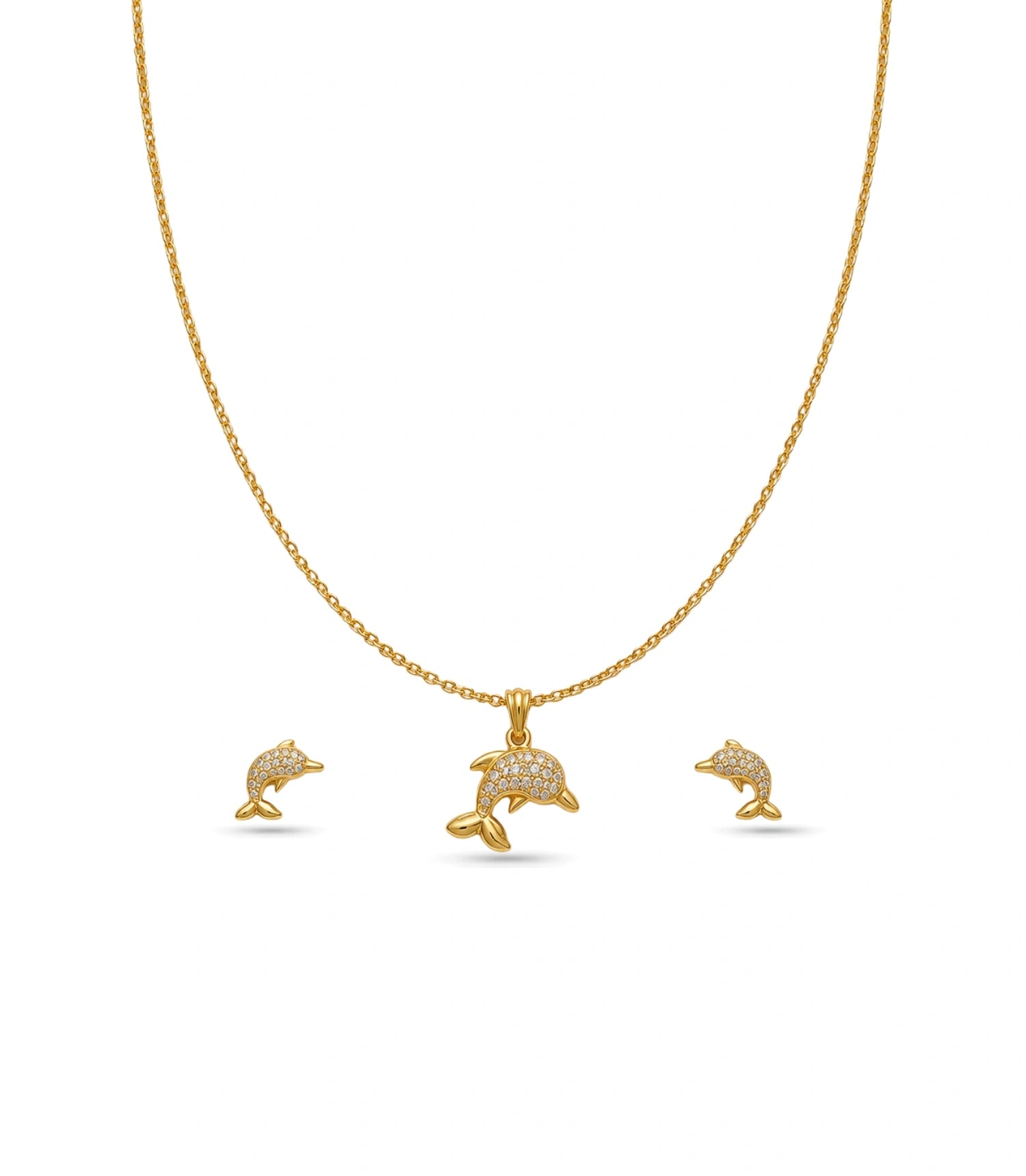 Gold Plated Delicate Dolphin AD Chain Pendant Set