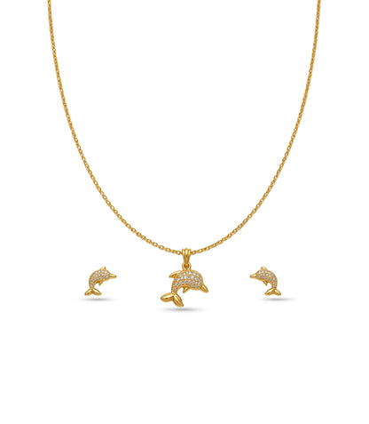 Gold Plated Delicate Dolphin AD Chain Pendant Set