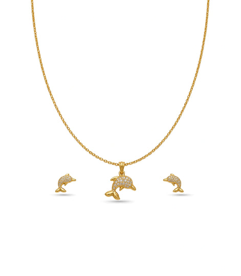 Gold Plated Delicate Dolphin AD Chain Pendant Set