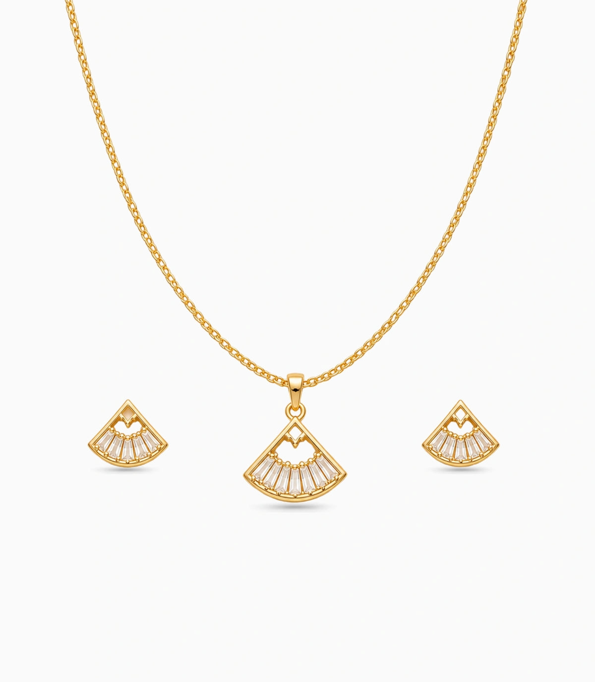 Gold Plated Delicate Sunburst Fan AD Chain Pendant Set