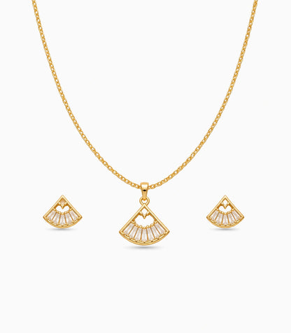 Gold Plated Delicate Sunburst Fan AD Chain Pendant Set