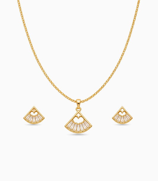 Gold Plated Delicate Sunburst Fan AD Chain Pendant Set