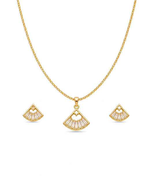 Gold Plated Delicate Sunburst Fan AD Chain Pendant Set