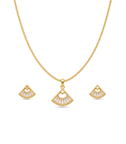 Gold Plated Delicate Sunburst Fan AD Chain Pendant Set
