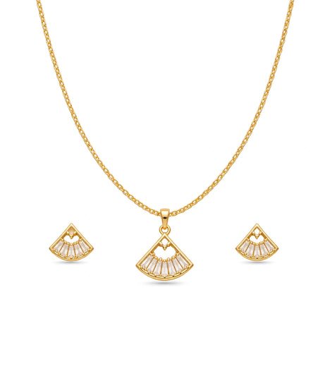 Gold Plated Delicate Sunburst Fan AD Chain Pendant Set