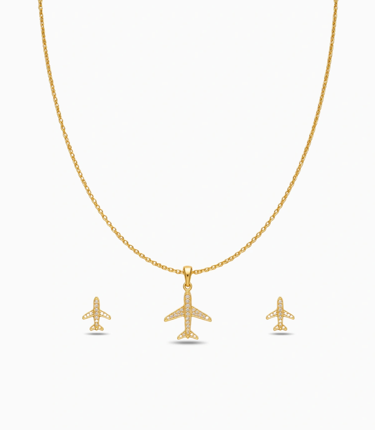Gold Plated Delicate Aeroplane AD Chain Pendant Set