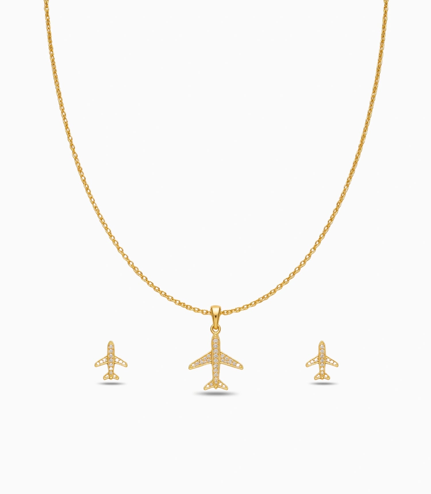 Gold Plated Delicate Aeroplane AD Chain Pendant Set