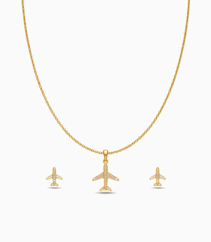 Gold Plated Delicate Aeroplane AD Chain Pendant Set