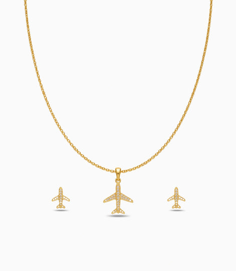 Gold Plated Delicate Aeroplane AD Chain Pendant Set