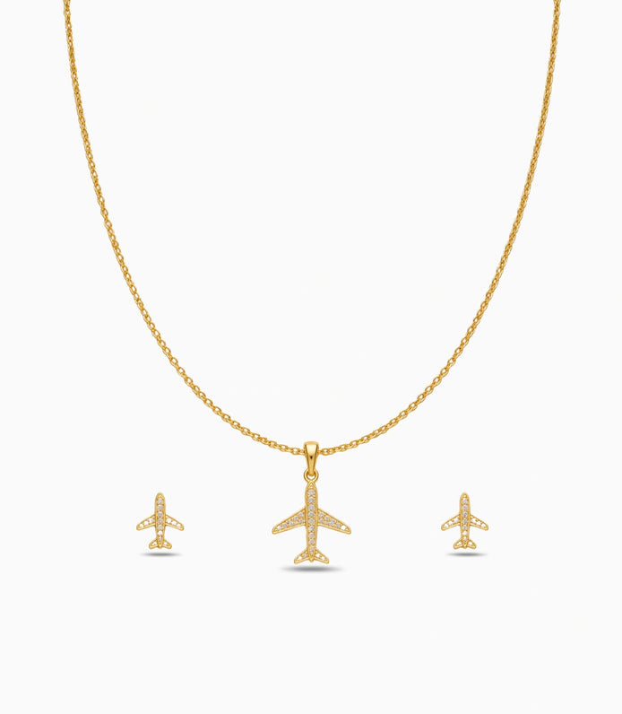 Gold Plated Delicate Aeroplane AD Chain Pendant Set