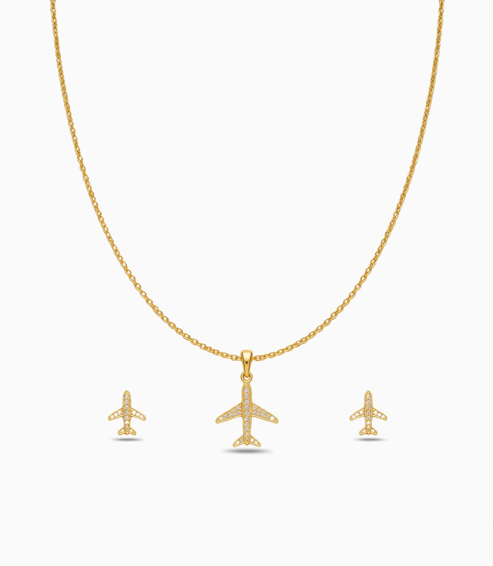 Gold Plated Delicate Aeroplane AD Chain Pendant Set