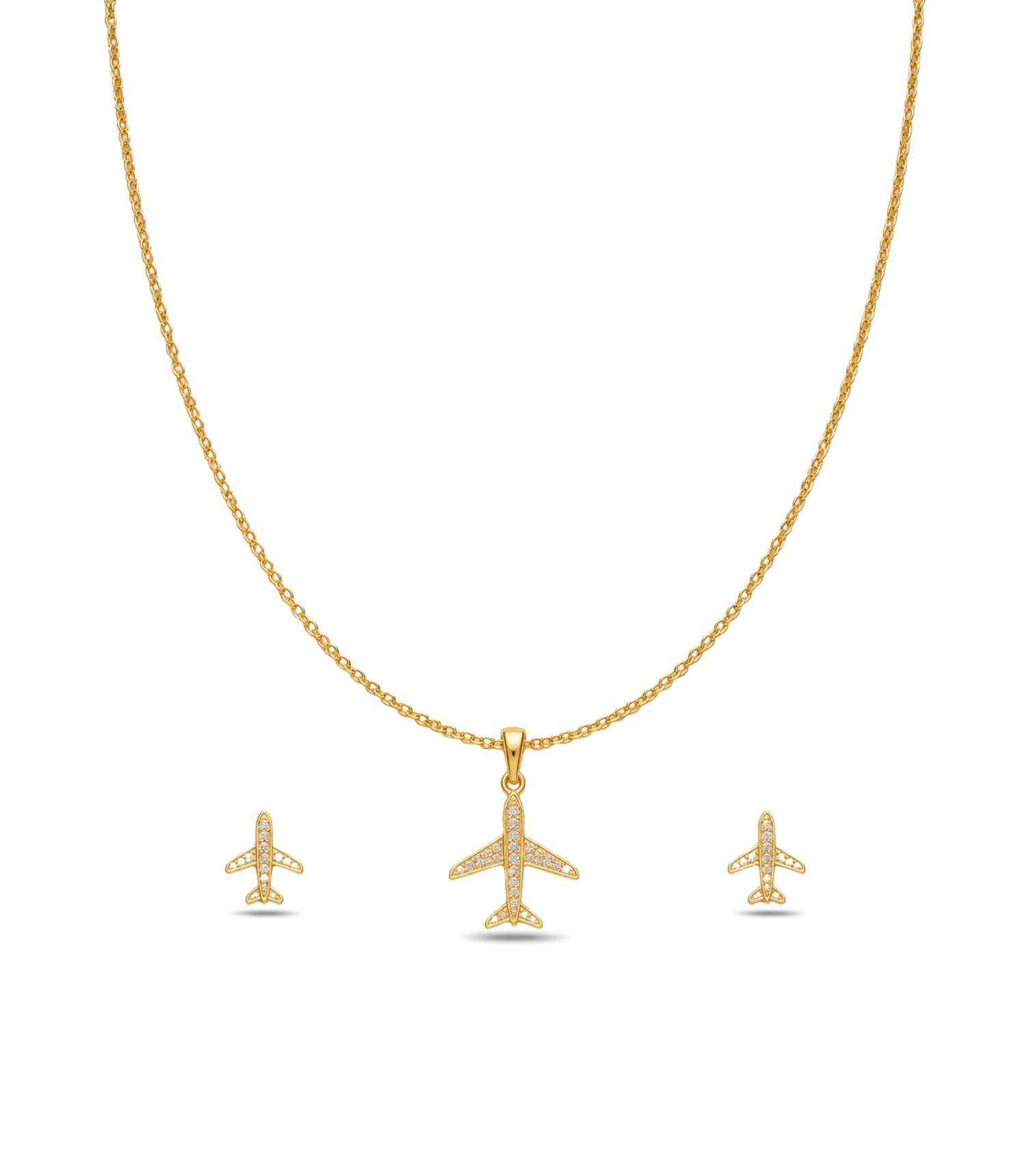 Gold Plated Delicate Aeroplane AD Chain Pendant Set