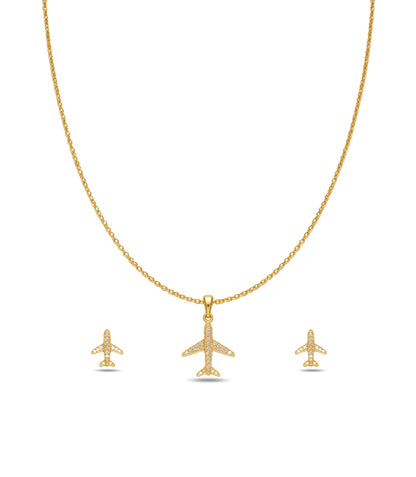 Gold Plated Delicate Aeroplane AD Chain Pendant Set