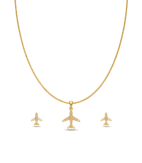 Gold Plated Delicate Aeroplane AD Chain Pendant Set