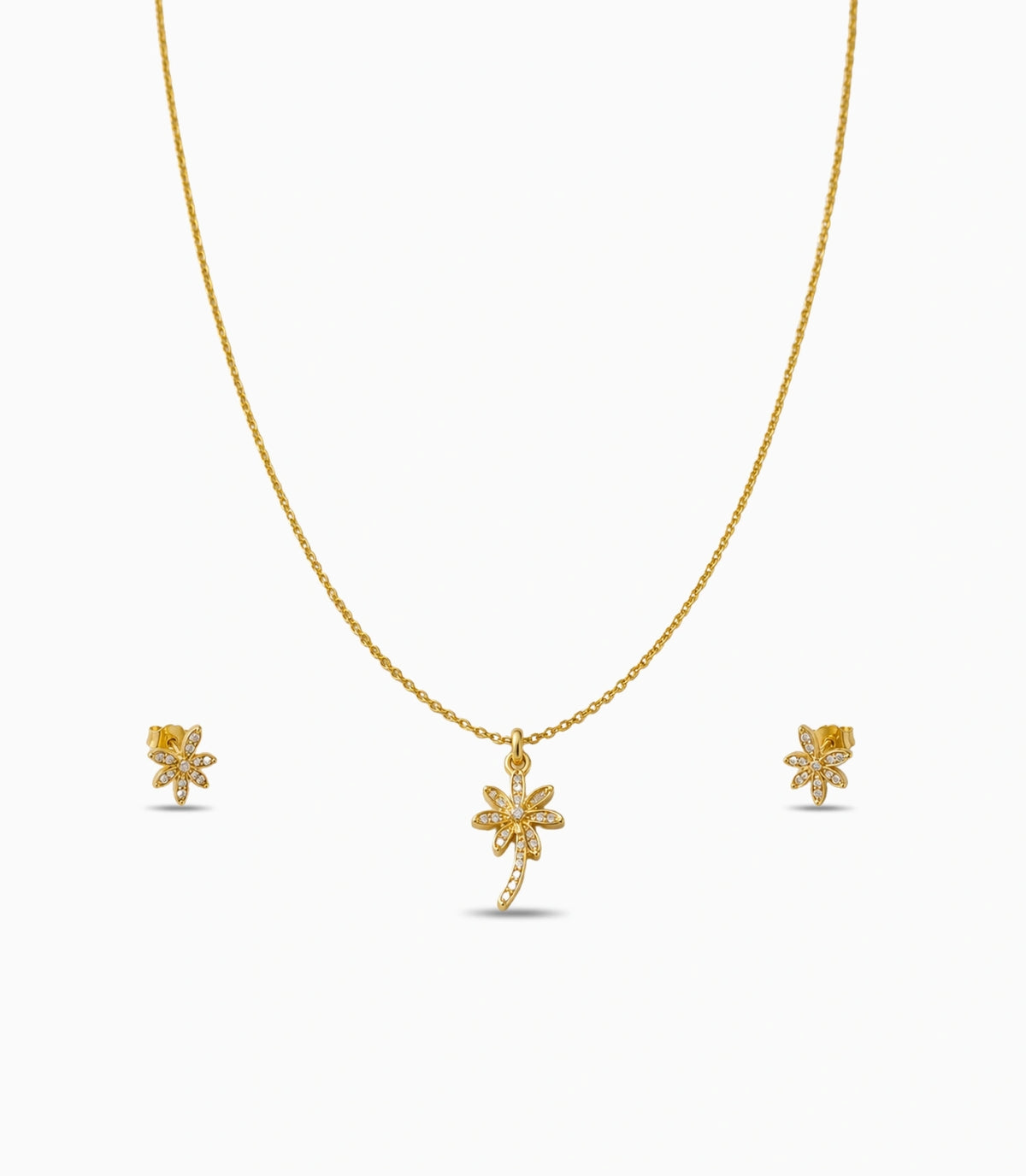 Gold Plated Delicate Palm Tree AD Chain Pendant Set