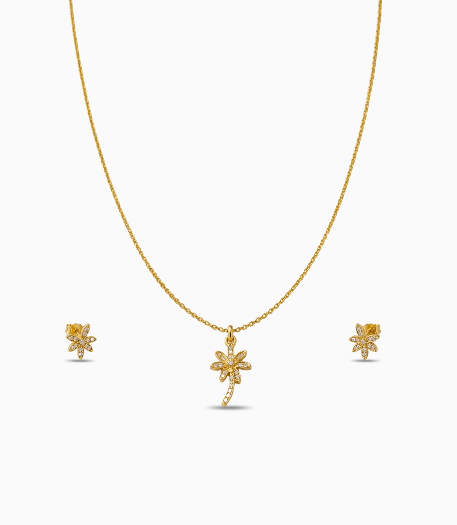 Gold Plated Delicate Palm Tree AD Chain Pendant Set