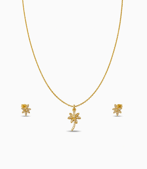 Gold Plated Delicate Palm Tree AD Chain Pendant Set