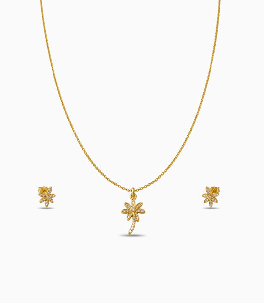 Gold Plated Delicate Palm Tree AD Chain Pendant Set