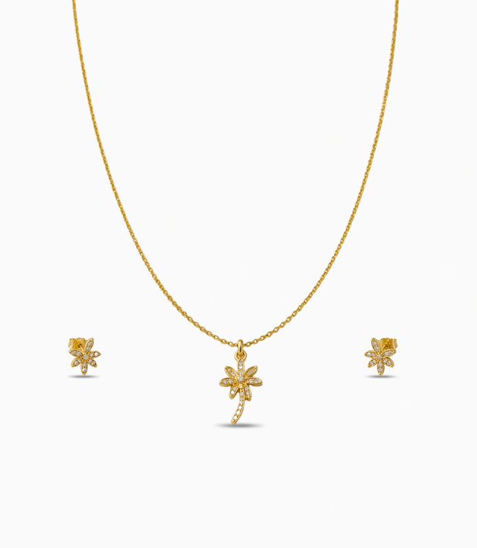 Gold Plated Delicate Palm Tree AD Chain Pendant Set