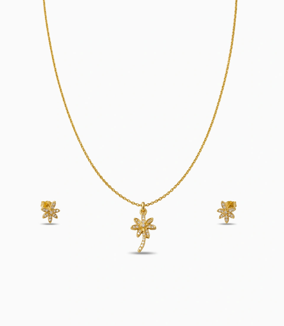 Gold Plated Delicate Palm Tree AD Chain Pendant Set