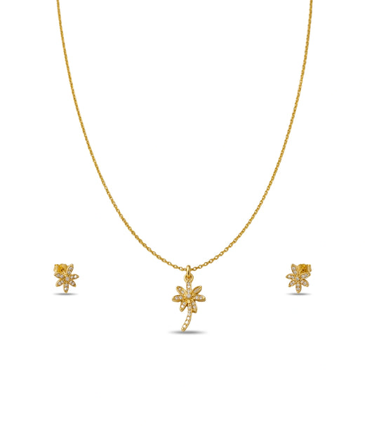Gold Plated Delicate Palm Tree AD Chain Pendant Set