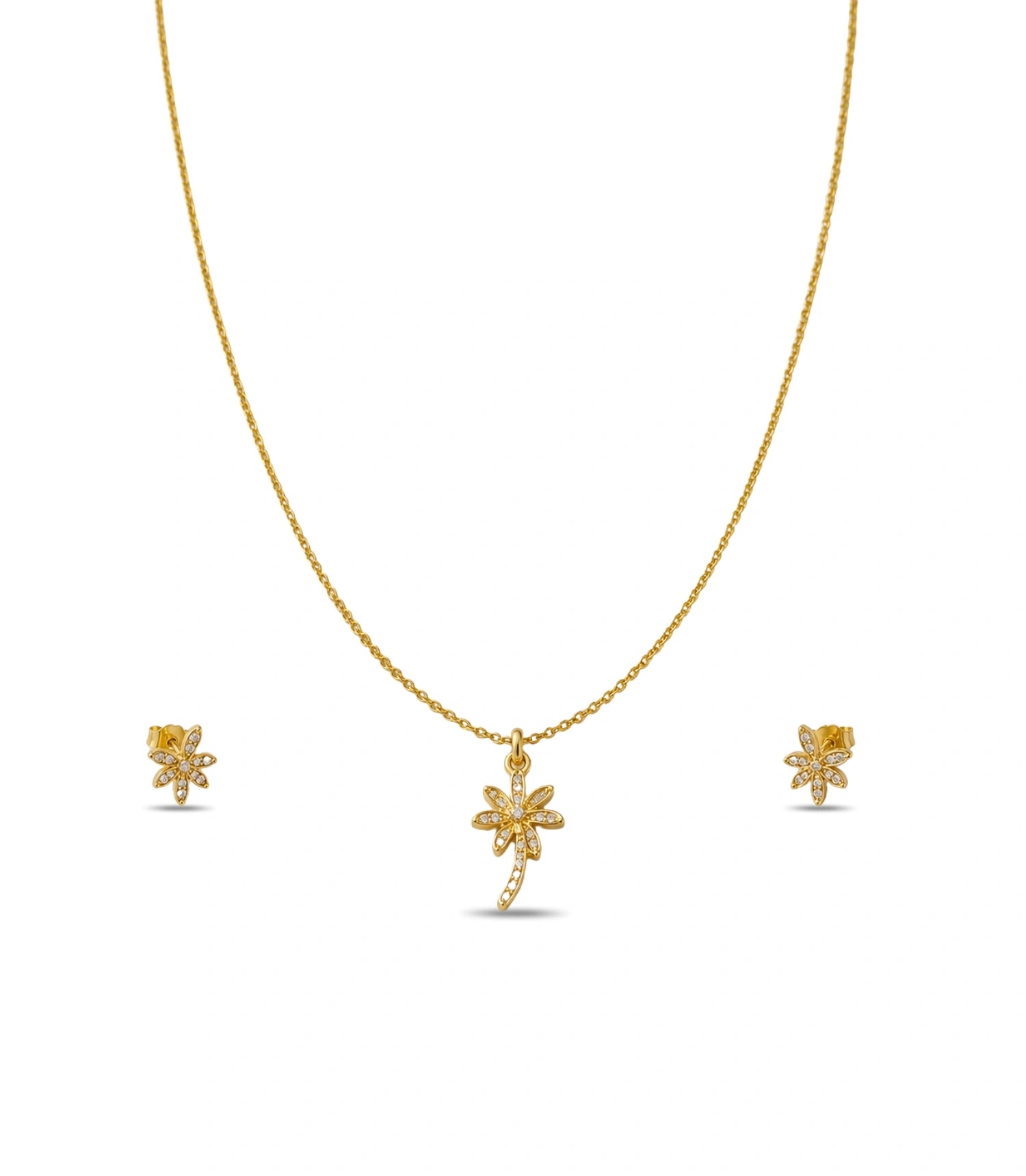 Gold Plated Delicate Palm Tree AD Chain Pendant Set