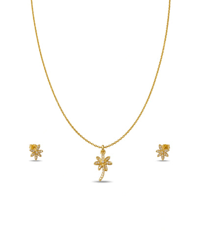 Gold Plated Delicate Palm Tree AD Chain Pendant Set