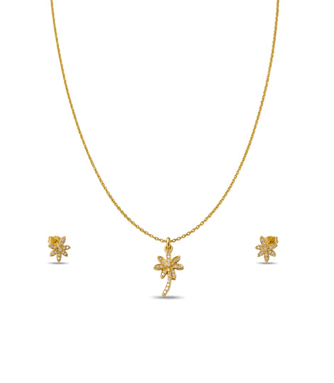 Gold Plated Delicate Palm Tree AD Chain Pendant Set