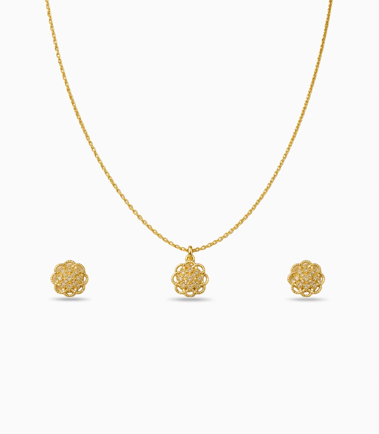 Gold Plated Delicate Radiant Floral AD Chain Pendant Set