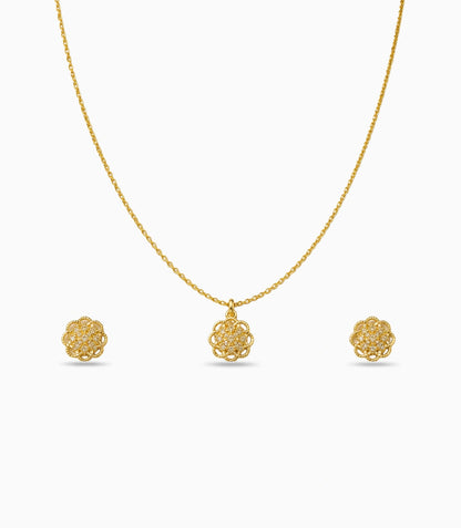 Gold Plated Delicate Radiant Floral AD Chain Pendant Set