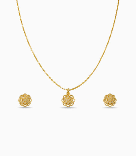 Gold Plated Delicate Radiant Floral AD Chain Pendant Set
