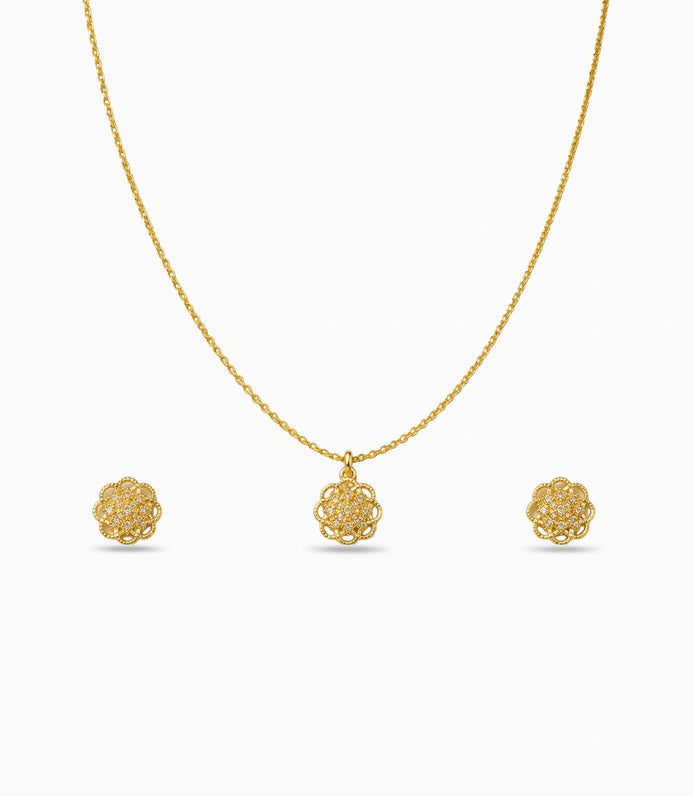 Gold Plated Delicate Radiant Floral AD Chain Pendant Set