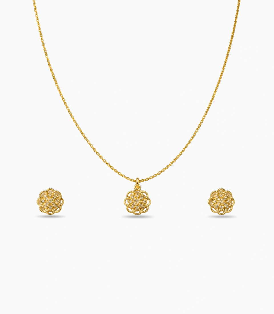 Gold Plated Delicate Radiant Floral AD Chain Pendant Set